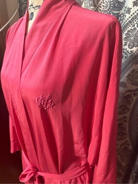 Christian Dior- vintage monogram embroidered silk Robe-fuscia pink (one size)
